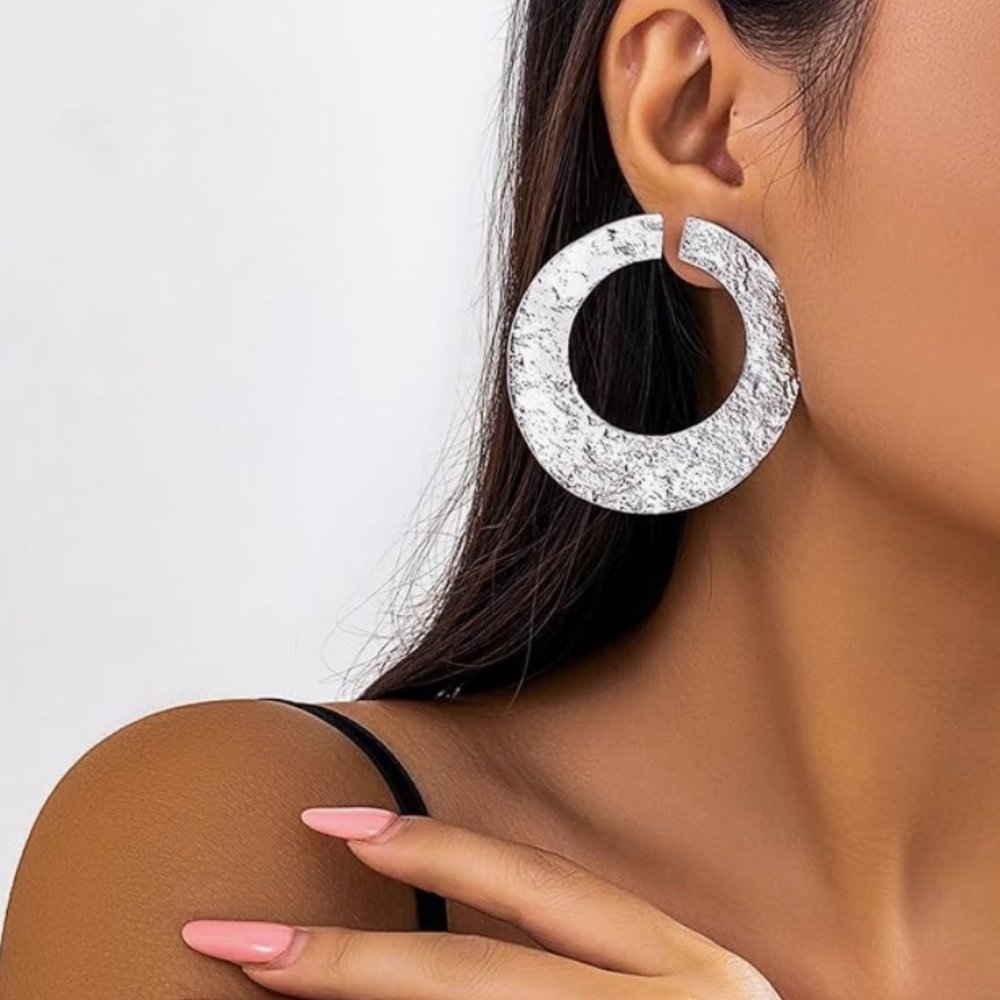 Silver Hoop Statement Earrings - Picture 3 of 4